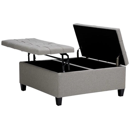 Simpli Home - Harrison 36 inch Wide Transitional Square Coffee Table Storage Ottoman in Dove Grey Linen Look Fabric - Dove Gray_1