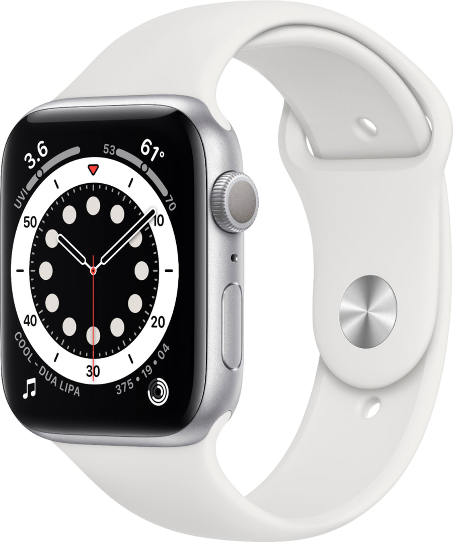 Geek Squad Certified Refurbished Apple Watch Series 6 (GPS) 44mm Silver Aluminum Case with White Sport Band - Silver_0