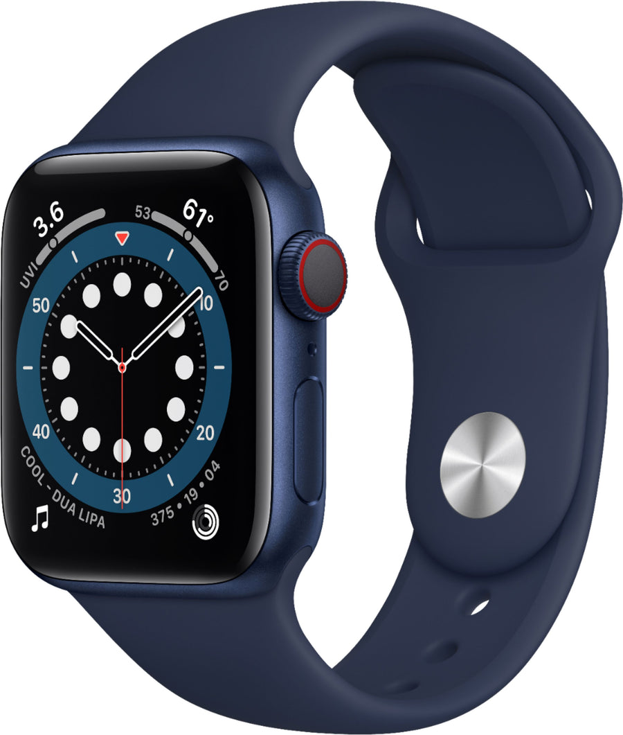 Geek Squad Certified Refurbished Apple Watch Series 6 (GPS + Cellular) 40mm Aluminum Case with Deep Navy Sport Band - Blue_0