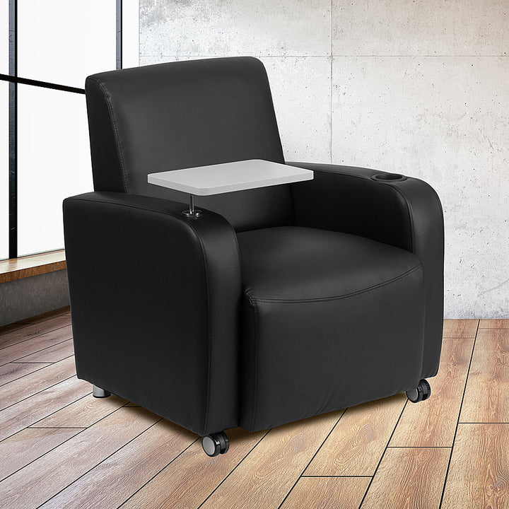 Alamont Home - George Rectangle Contemporary Leather/Faux Leather Tablet Arm Chair with Wheels - Black_2