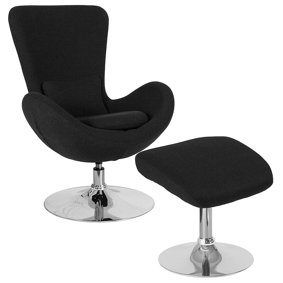 Flash Furniture - Egg  Contemporary Fabric Chair and Ottoman Set - Black Fabric_0