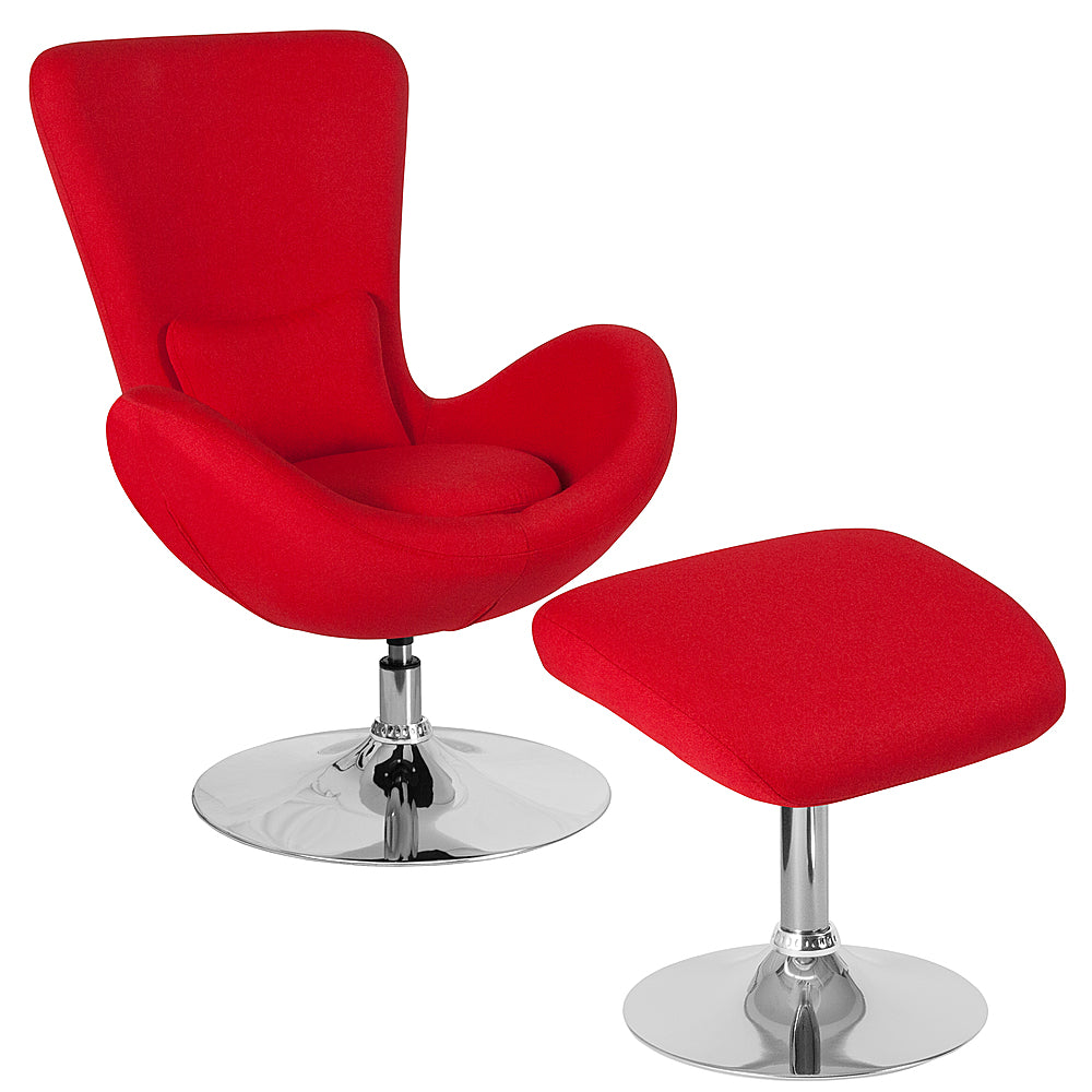 Alamont Home - Egg  Contemporary Fabric Chair and Ottoman Set - Red Fabric_0