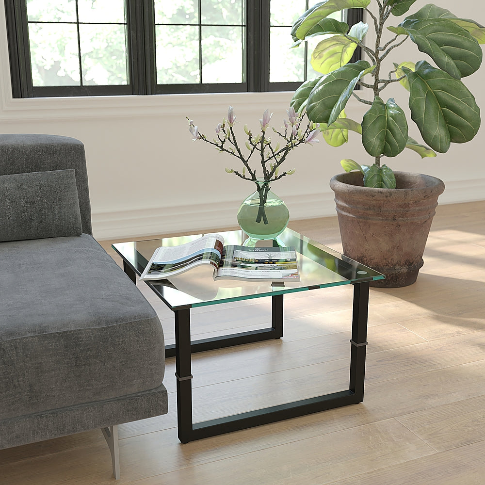 Alamont Home - Inman Square Contemporary Glass End Table - Clear/Black_1