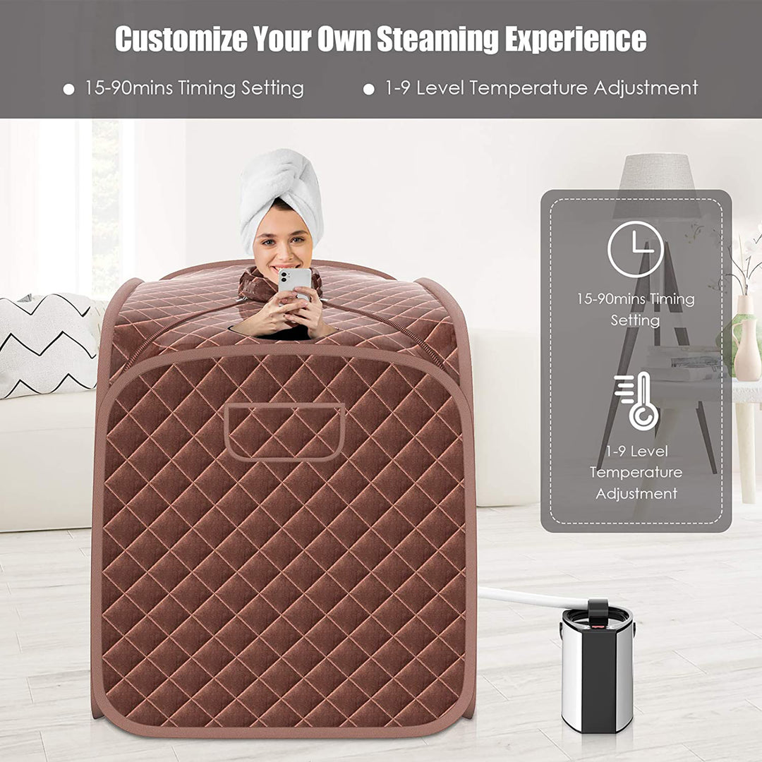 Costway - Portable Steam Sauna Brown - Coffee_2