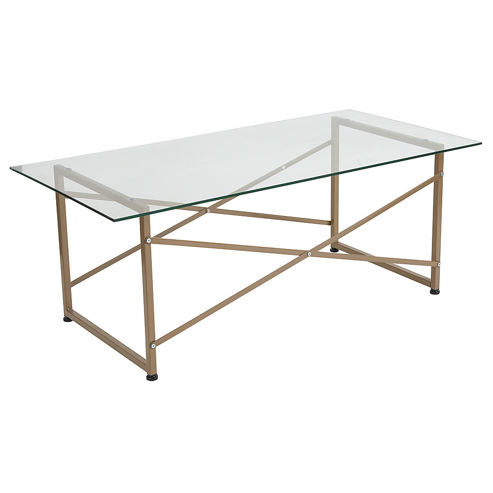 Alamont Home - Mar Vista Collection Glass Coffee Table with Criss Cross Matte Frame - Clear/Matte Gold_0