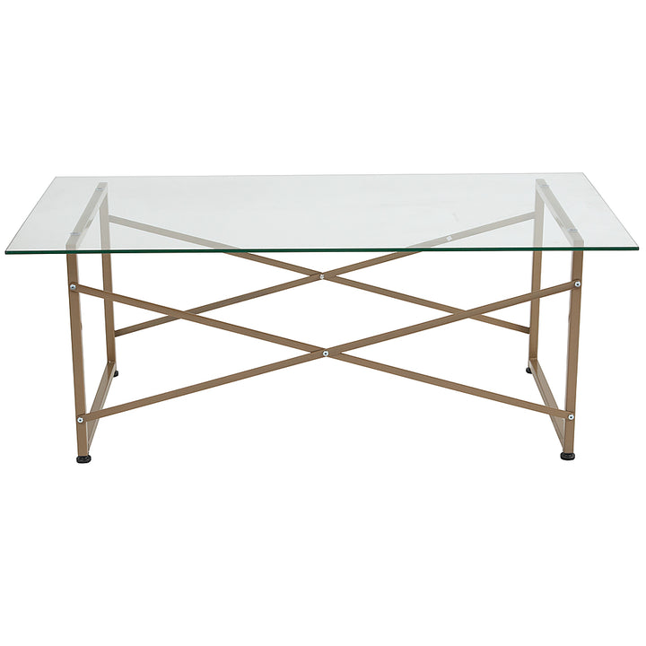 Alamont Home - Mar Vista Collection Glass Coffee Table with Criss Cross Matte Frame - Clear/Matte Gold_1