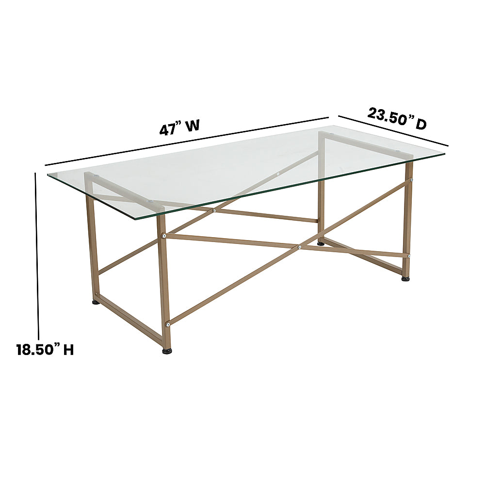 Alamont Home - Mar Vista Collection Glass Coffee Table with Criss Cross Matte Frame - Clear/Matte Gold_3