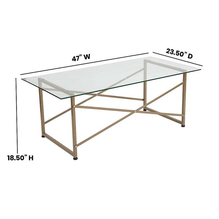 Alamont Home - Mar Vista Collection Glass Coffee Table with Criss Cross Matte Frame - Clear/Matte Gold_3