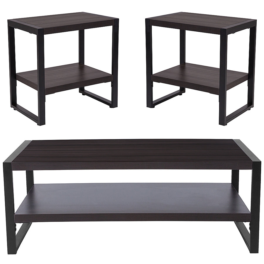 Flash Furniture - Thompson Collection 3 Piece Wood Grain Finish Table Set with Raised Shelves - Charcoal_0