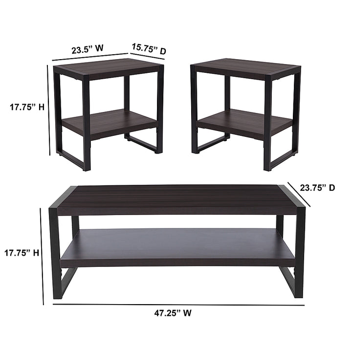 Flash Furniture - Thompson Collection 3 Piece Wood Grain Finish Table Set with Raised Shelves - Charcoal_2