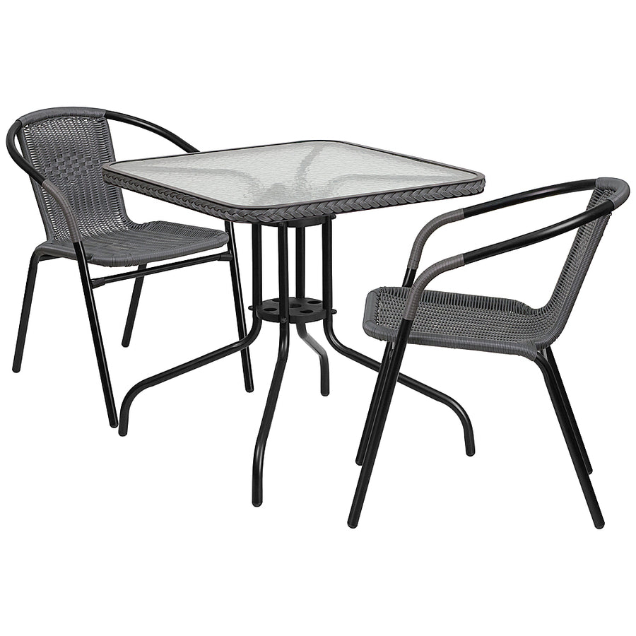 Alamont Home - Lila Outdoor Square Contemporary Metal 3 Piece Patio Set - Clear Top/Gray Rattan_0