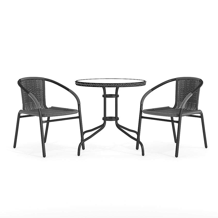 Alamont Home - Lila Outdoor Round Contemporary Metal 3 Piece Patio Set - Clear Top/Gray Rattan_0