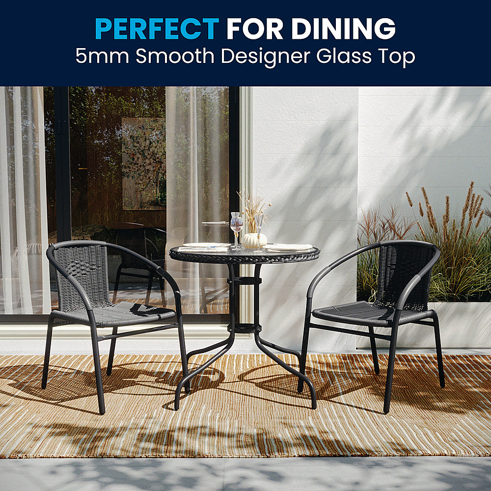 Alamont Home - Lila Outdoor Round Contemporary Metal 3 Piece Patio Set - Clear Top/Gray Rattan_1