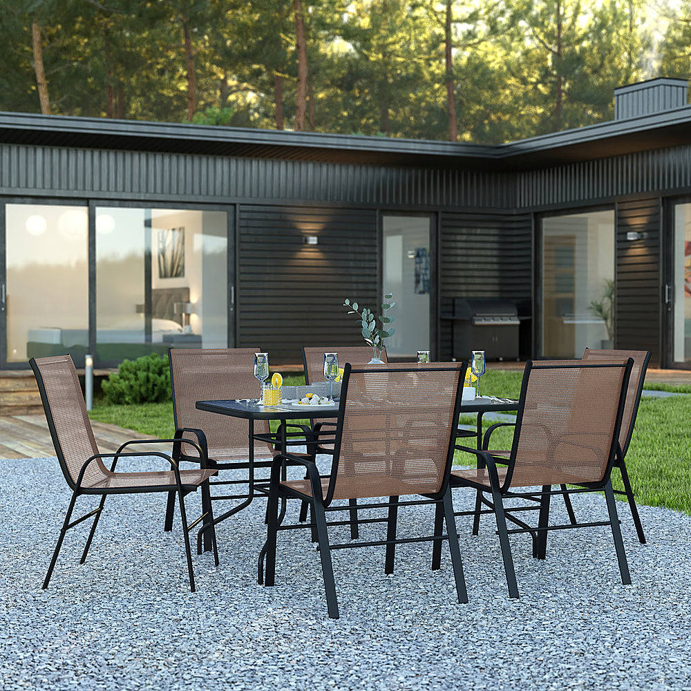 Alamont Home - Brazos Outdoor Rectangle Contemporary  7 Piece Patio Set - Brown_1