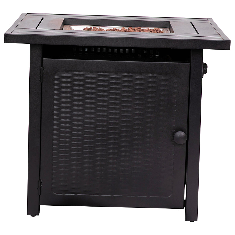 Alamont Home - Olympia Outdoor 50,000 BTU  28"Square Metal Fire Pit Table with Lid and Lava Rock - Black_1