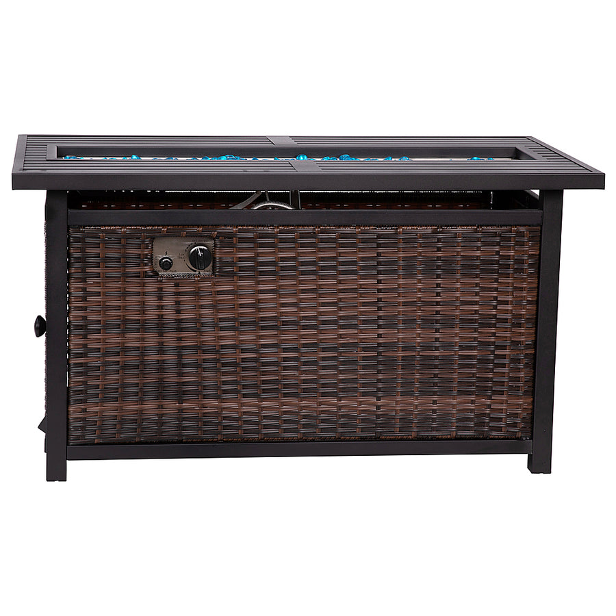 Alamont Home - Olympia Outdoor 50,000 BTU Fire Table with Steel Top and Wicker Base - Espresso/Black_0