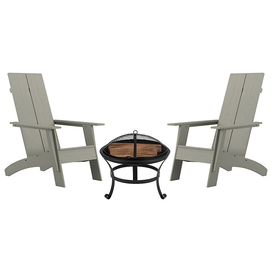 Flash Furniture - Finn Set of 2 Dual Slat Poly Resin Adirondack Rocking Chairs-22" Round Fire Pit - Gray_0