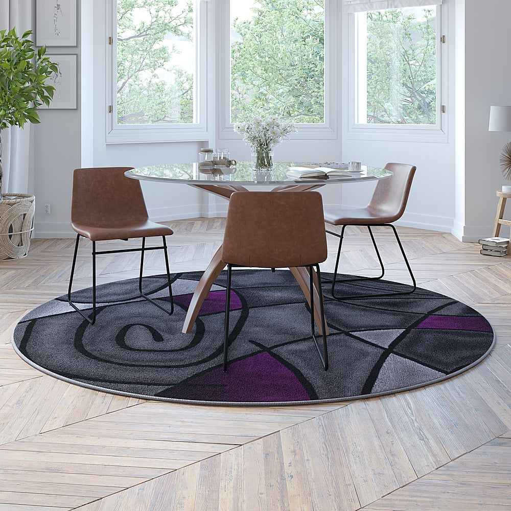 Flash Furniture - Jubilee Collection Abstract Style Round Accent Area Rug 7' x 7' - Purple_1