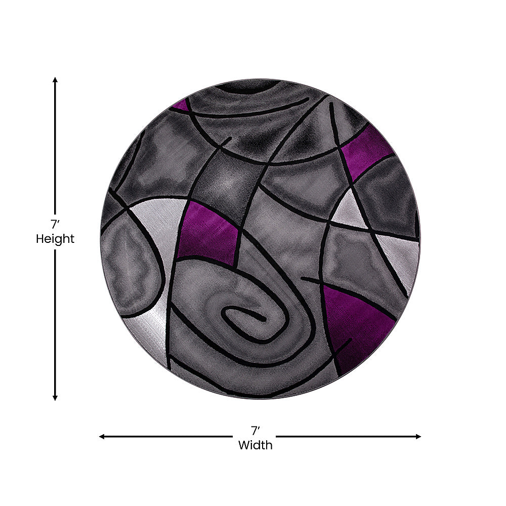 Flash Furniture - Jubilee Collection Abstract Style Round Accent Area Rug 7' x 7' - Purple_2