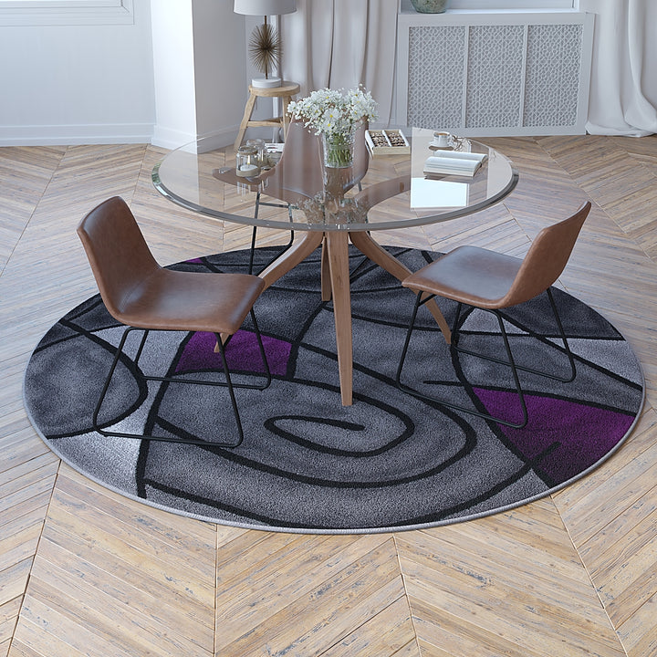 Flash Furniture - Jubilee Collection Abstract Style Round Accent Area Rug 7' x 7' - Purple_3