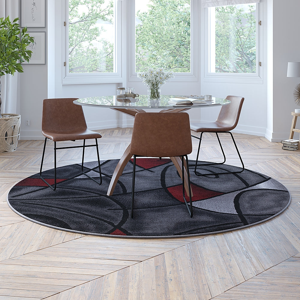 Alamont Home - Jubilee Collection Abstract Style Round Accent Area Rug 7' x 7' - Lava_1