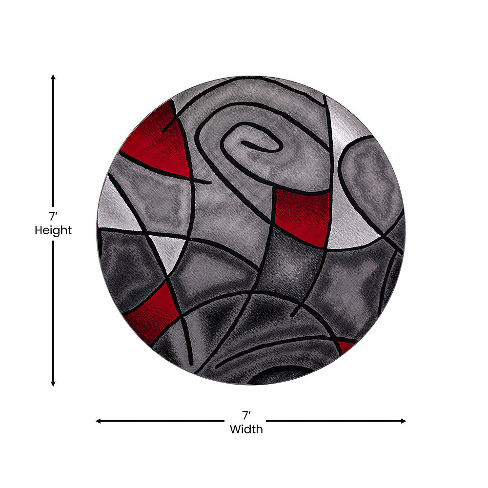 Alamont Home - Jubilee Collection Abstract Style Round Accent Area Rug 7' x 7' - Lava_2