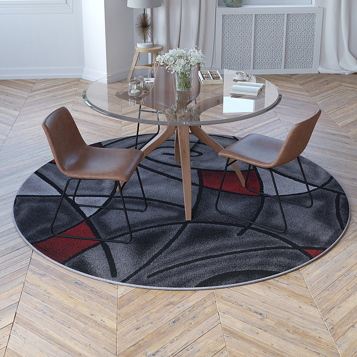 Alamont Home - Jubilee Collection Abstract Style Round Accent Area Rug 7' x 7' - Lava_3