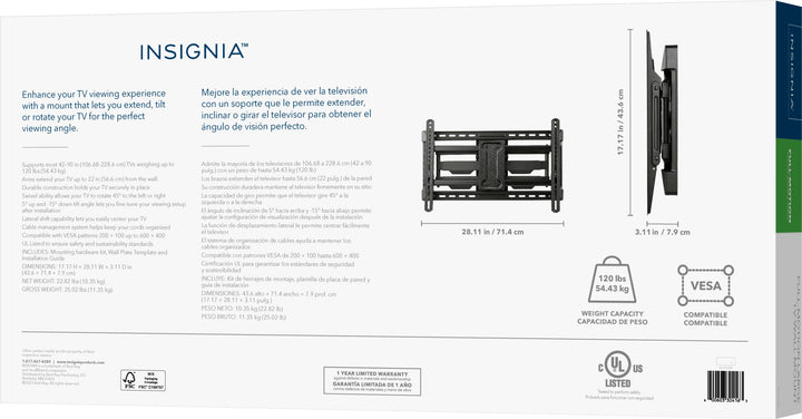 Insignia™ - Full-Motion TV Wall Mount for Most 42"–90" TVs — Extends 22" - Black_8