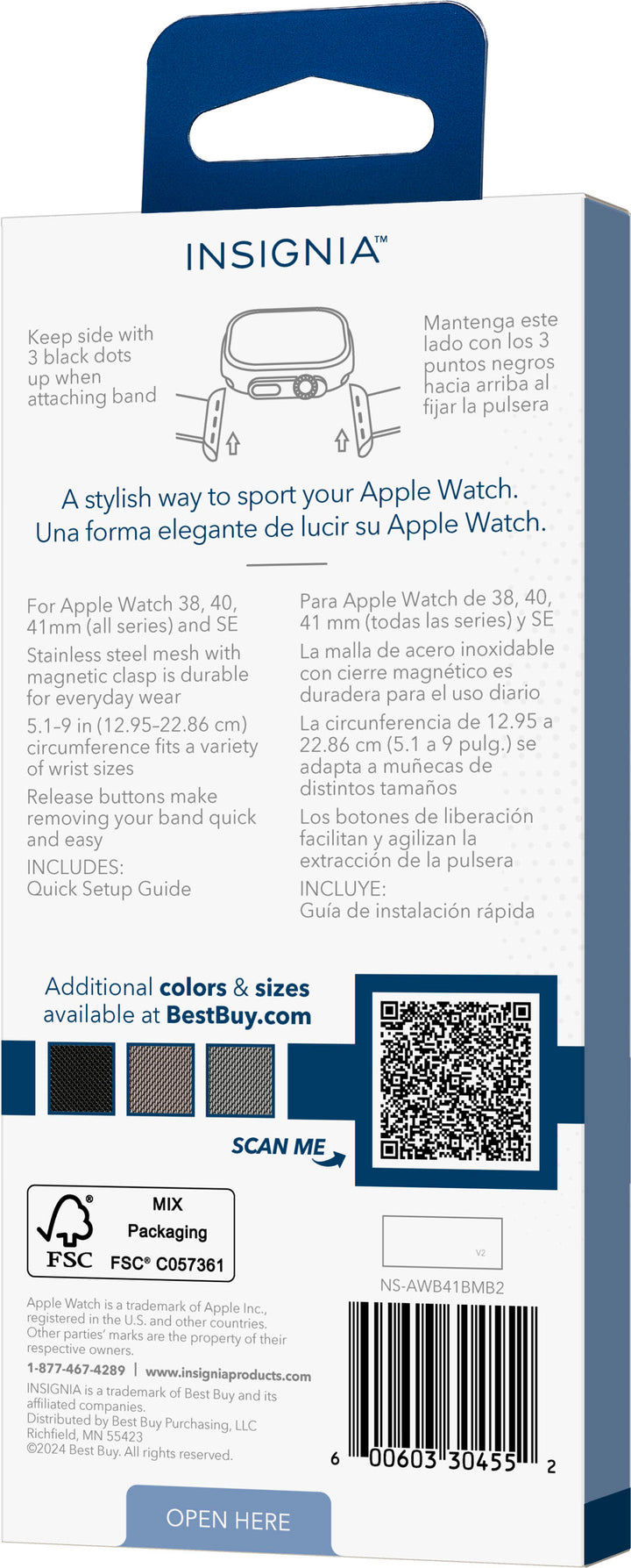 Insignia™ - Stainless Steel Mesh Band for Apple Watch 38mm, 40mm, 41mm and SE - Black_8