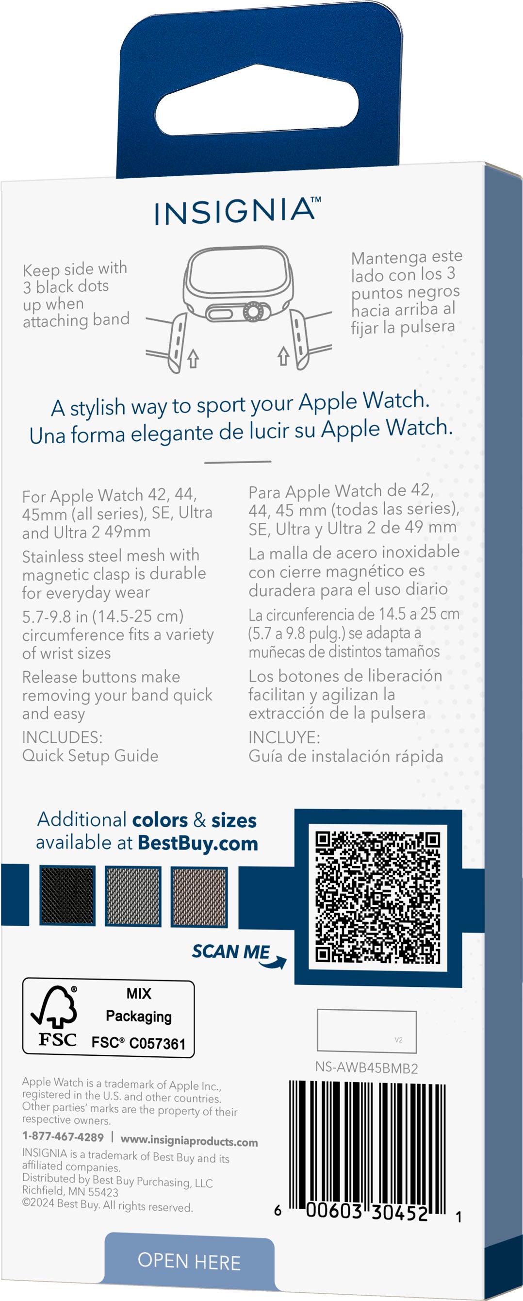 Insignia™ - Stainless Steel Mesh Band for Apple Watch 42mm, 44mm, 45mm, SE, Ultra 49mm and Ultra 2 49mm - Black_8