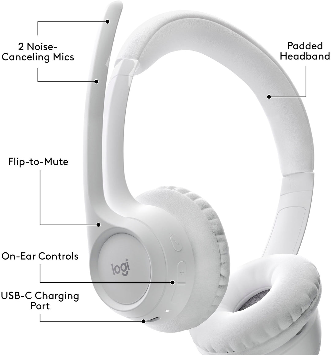 Logitech - Zone 300 Wireless Bluetooth On-ear Headset With Noise-Canceling Microphone - Off-White_5