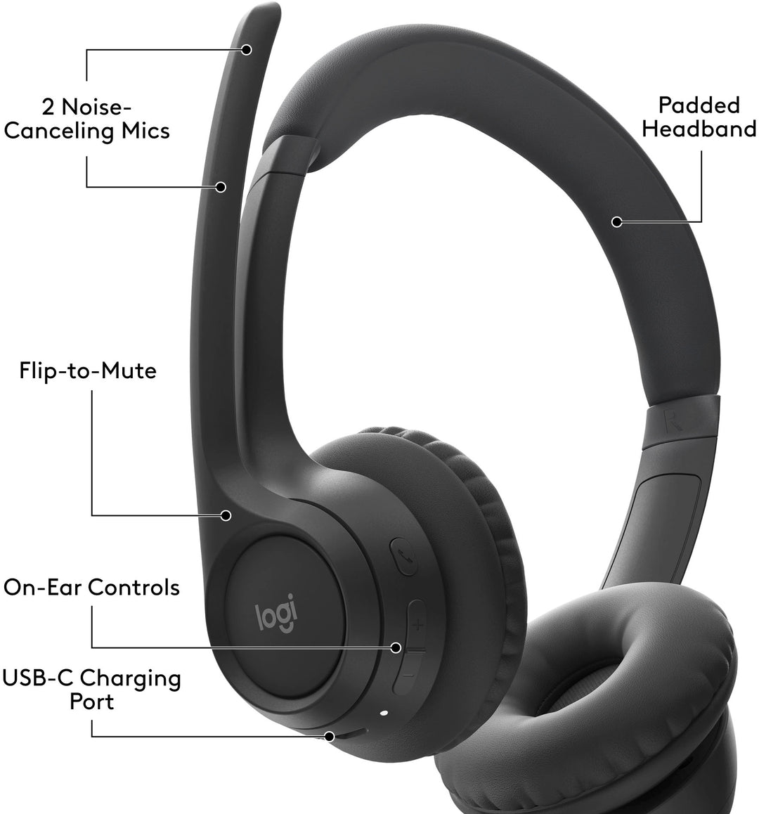 Logitech - Zone 300 Wireless Bluetooth On-ear Headset With Noise-Canceling Microphone - Black_5