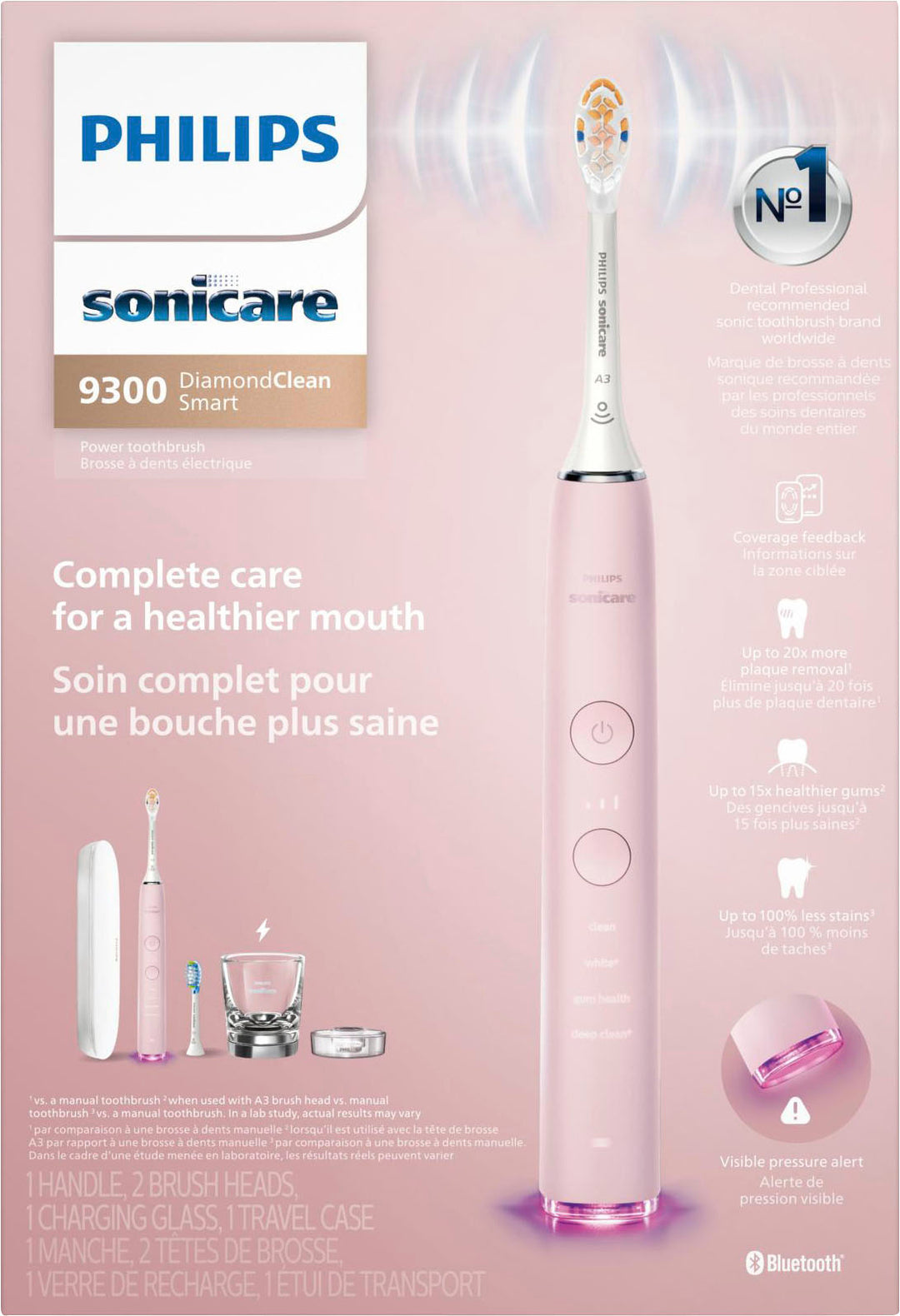 Philips Sonicare DiamondClean Smart Electric, Rechargeable Toothbrush for Complete Oral Care – 9300 Series - Pink_0