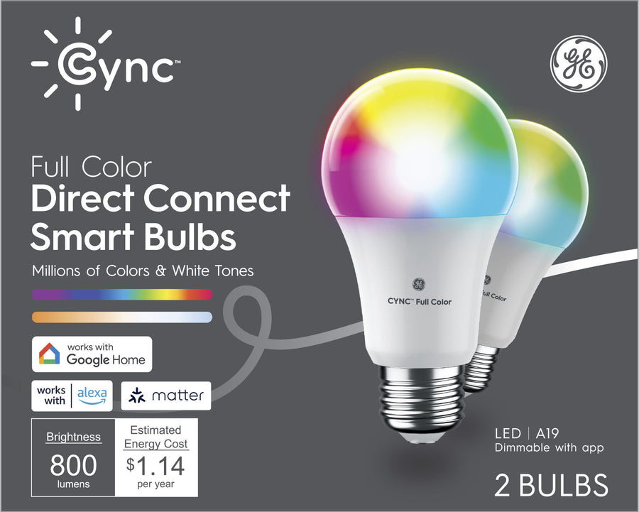 GE - Cync Direct Connect Matter Light Bulbs (2 A19 LED Color Changing Light Bulbs) - Full Color_0