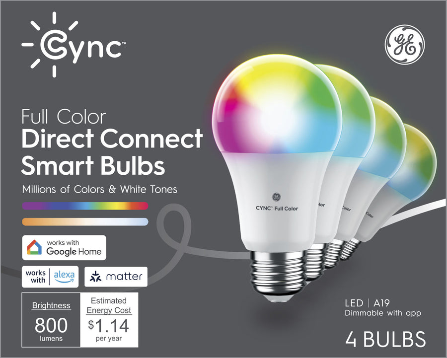 GE - Cync Direct Connect Matter Light Bulbs (4 A19 LED Color Changing Light Bulbs) - Full Color_0
