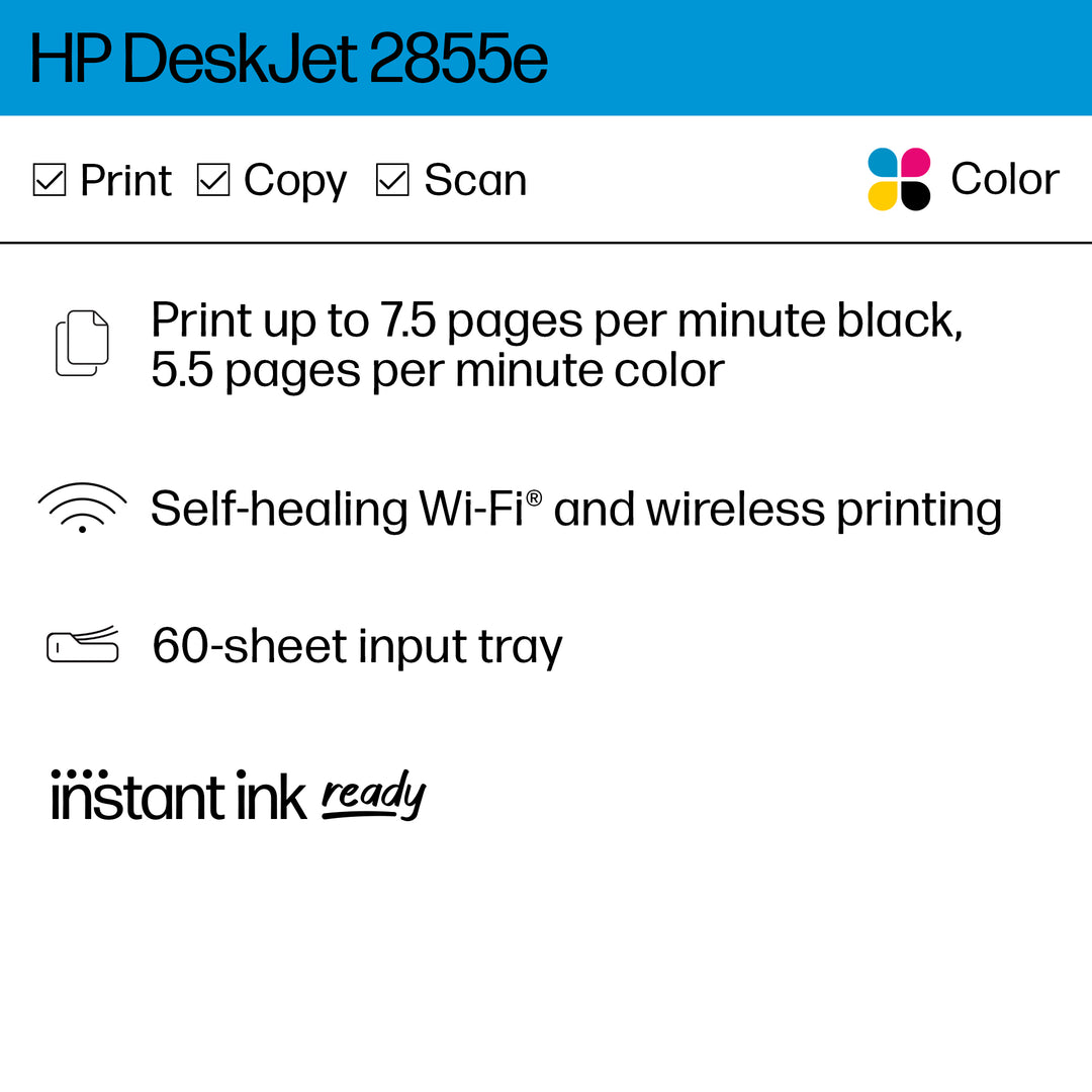 HP - DeskJet 2855e Wireless All-In-One Inkjet Printer with 3 Months of Instant Ink Included with HP+ - White_11