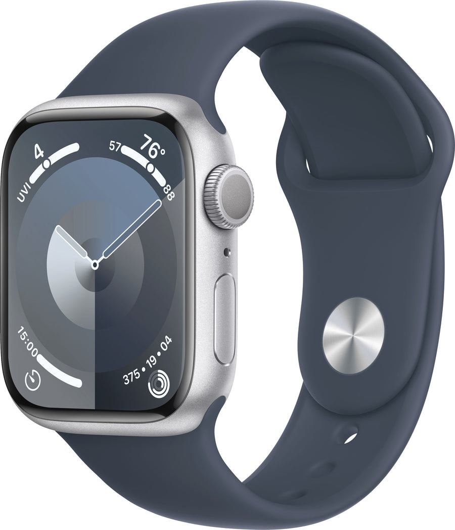 Apple Watch Series 9 GPS 41mm Aluminum Case with Storm Blue Sport Band  (Small/Medium) - Silver_0