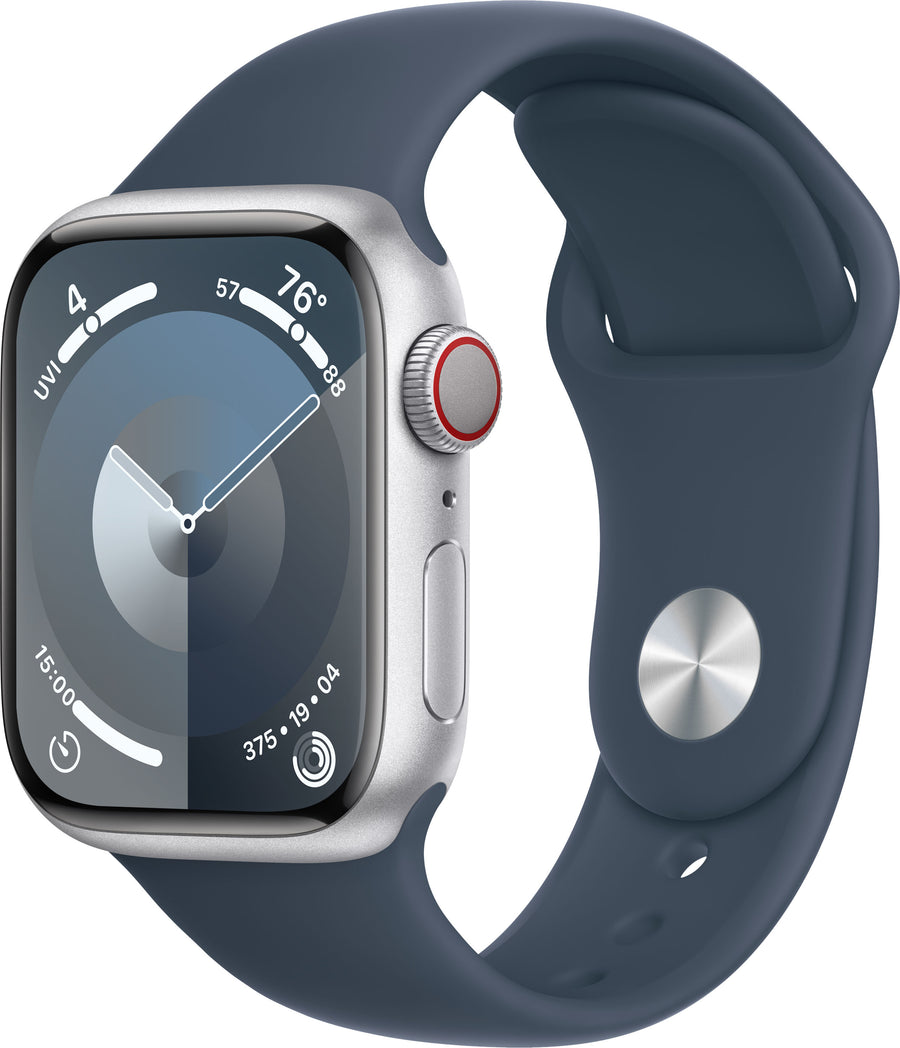 Apple Watch Series 9 GPS + Cellular 41mm Aluminum Case with Storm Blue Sport Band  (Small/Medium) - Silver_0