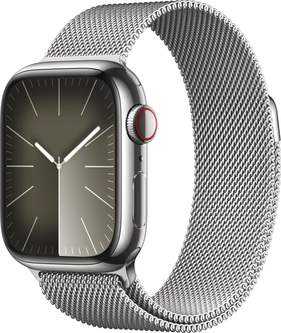 Apple Watch Series 9 GPS + Cellular 41mm Stainless Steel Case with Silver Milanese Loop - Silver (AT&T)_0