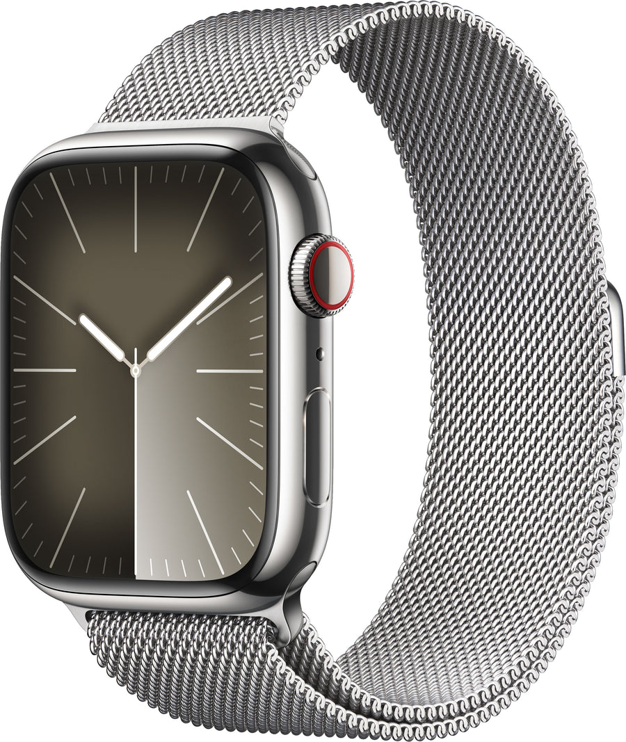 Apple Watch Series 9 GPS + Cellular 45mm Stainless Steel Case with Silver Milanese Loop - Silver (AT&T)_0