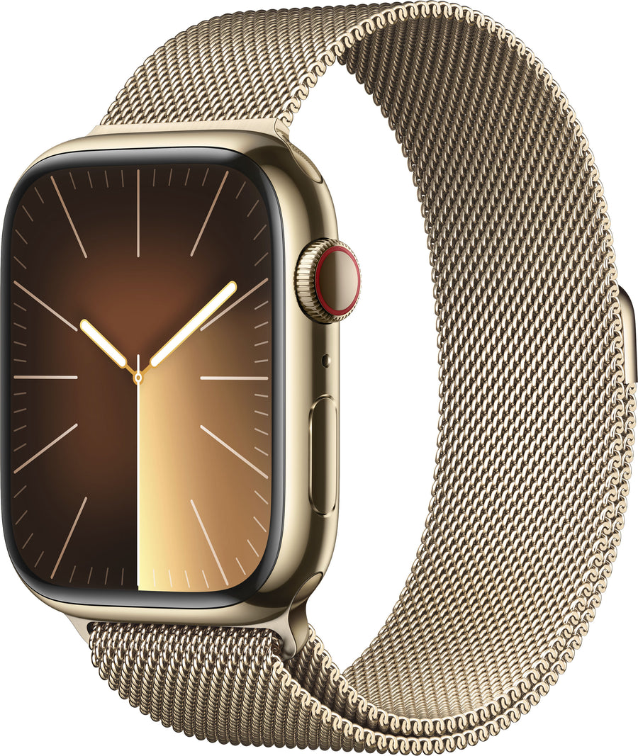 Apple Watch Series 9 GPS + Cellular 45mm Stainless Steel Case with Gold Milanese Loop - Gold (AT&T)_0