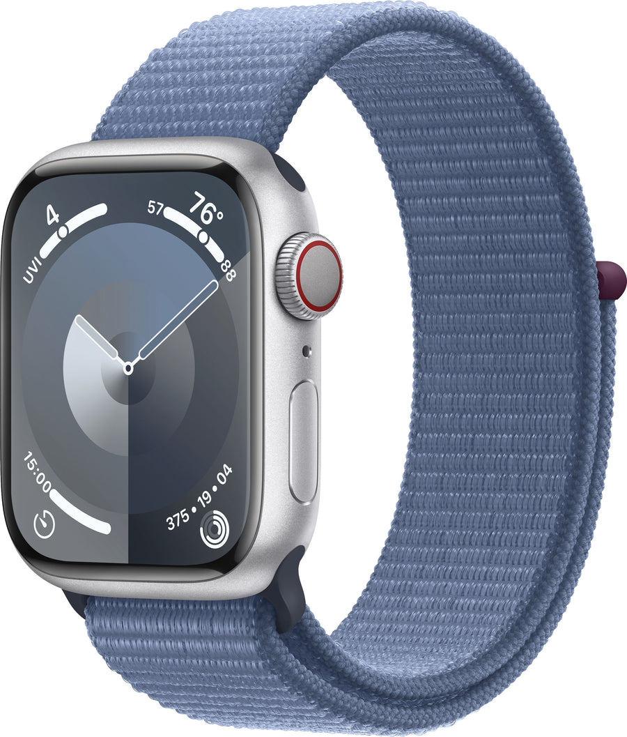 Apple Watch Series 9 GPS + Cellular 41mm Aluminum Case with Winter Blue Sport Loop - Silver (Verizon)_0