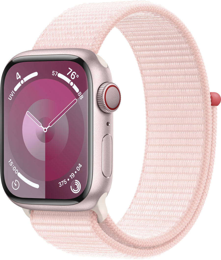 Apple Watch Series 9 GPS + Cellular 41mm Aluminum Case with Light Pink Sport Loop - Pink (Verizon)_0
