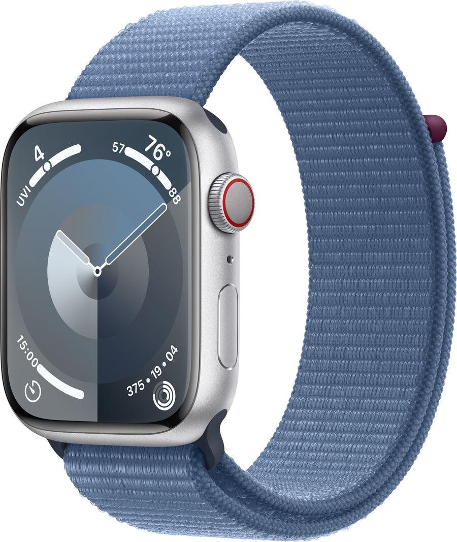 Apple Watch Series 9 GPS + Cellular 45mm Aluminum Case with Winter Blue Sport Loop - Silver (Verizon)_0