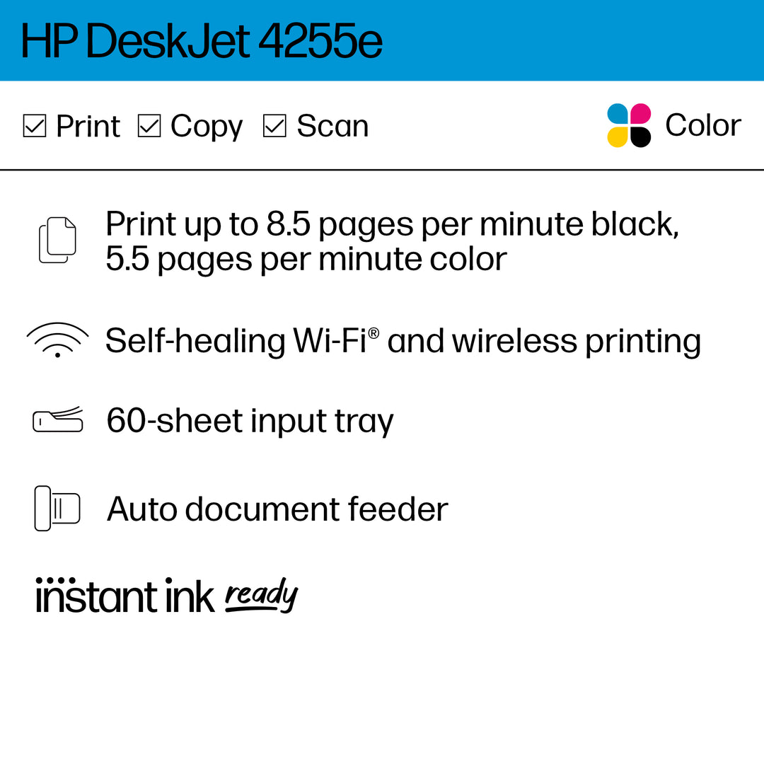 HP - DeskJet 4255e Wireless All-In-One Inkjet Printer with 3 Months of Instant Ink Included with HP+ - White_12