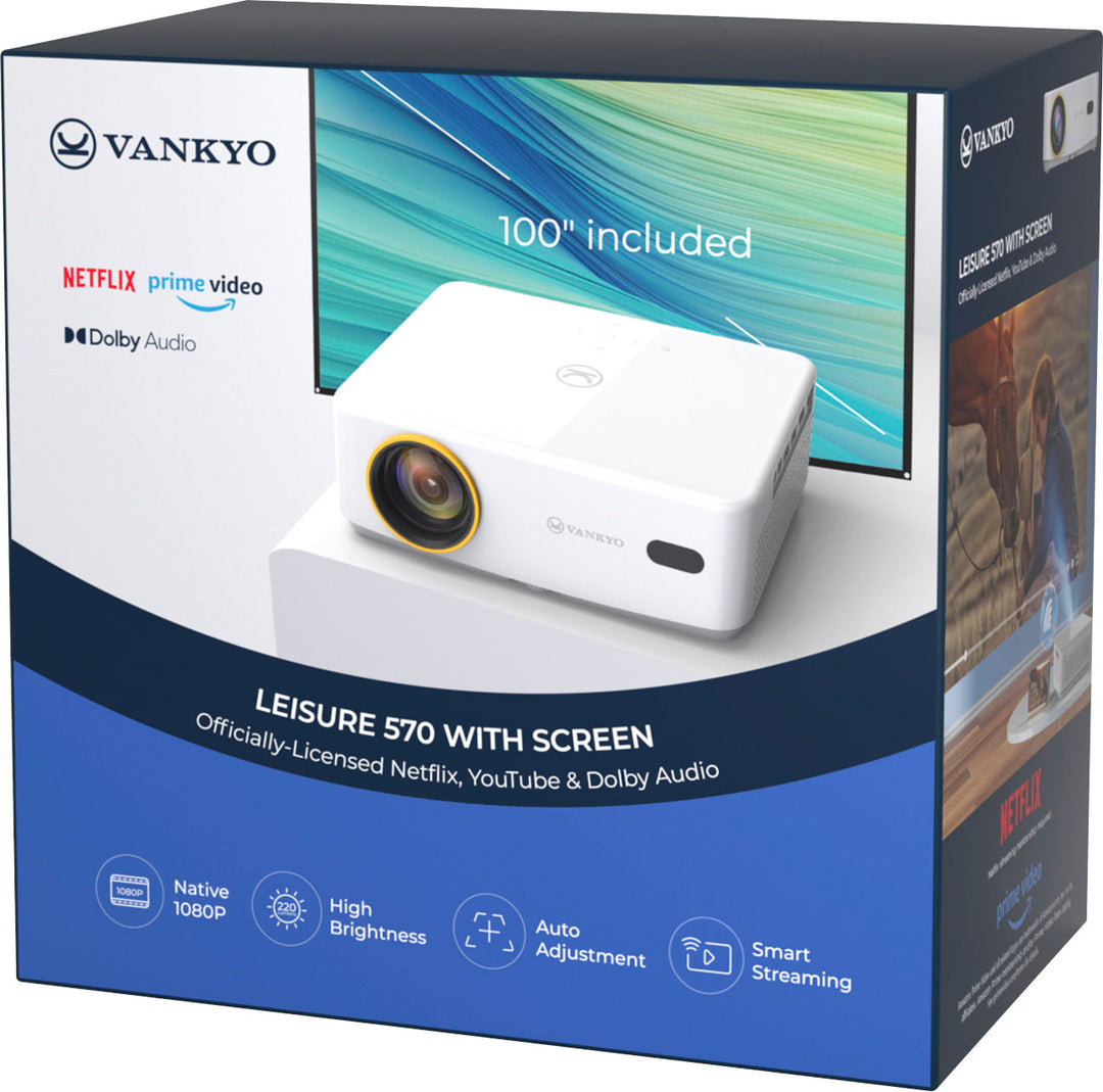 Vankyo - Leisure 570 - Smart Native 1080P Projector with WiFi and Bluetooth, Mini Portable Projector With 100" Screen - White_9