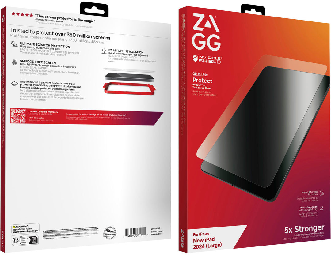 ZAGG - InvisibleShield Glass Elite 13" Screen Protector for Apple iPad Air (6th genl) - Clear_3