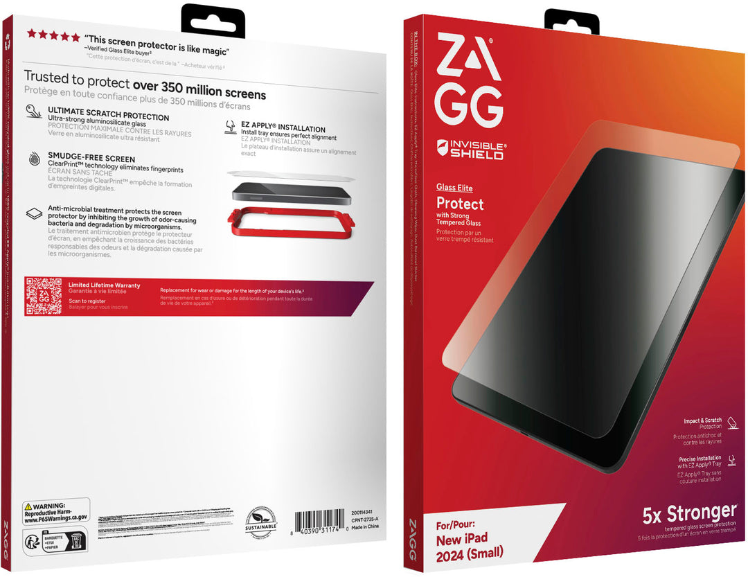 ZAGG - InvisibleShield Glass Elite 11" Screen Protector for Apple iPad Air (6th gen) - Clear_3