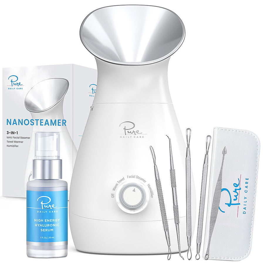 Pure Daily Care - Nano Ionic Facial Steamer with 5 Piece Skin Kit and Hyaluronic Serum - Silver_0
