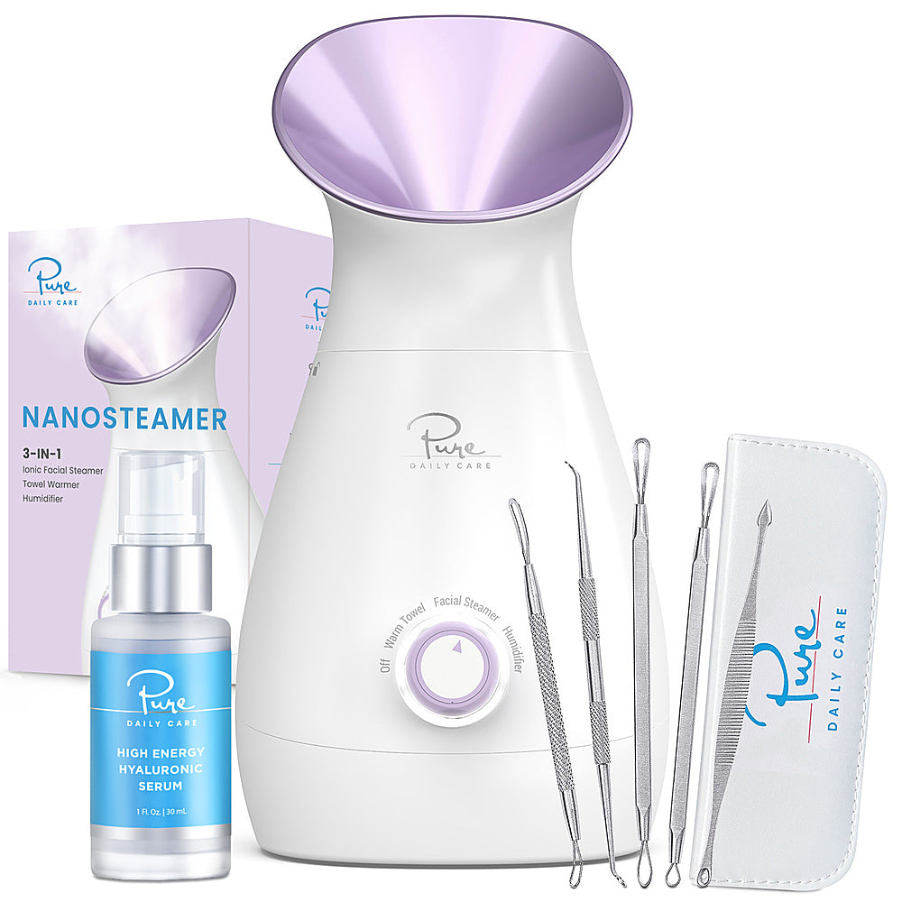 Pure Daily Care - Nano Ionic Facial Steamer with 5 Piece Skin Kit and Hyaluronic Serum - Lilac_0